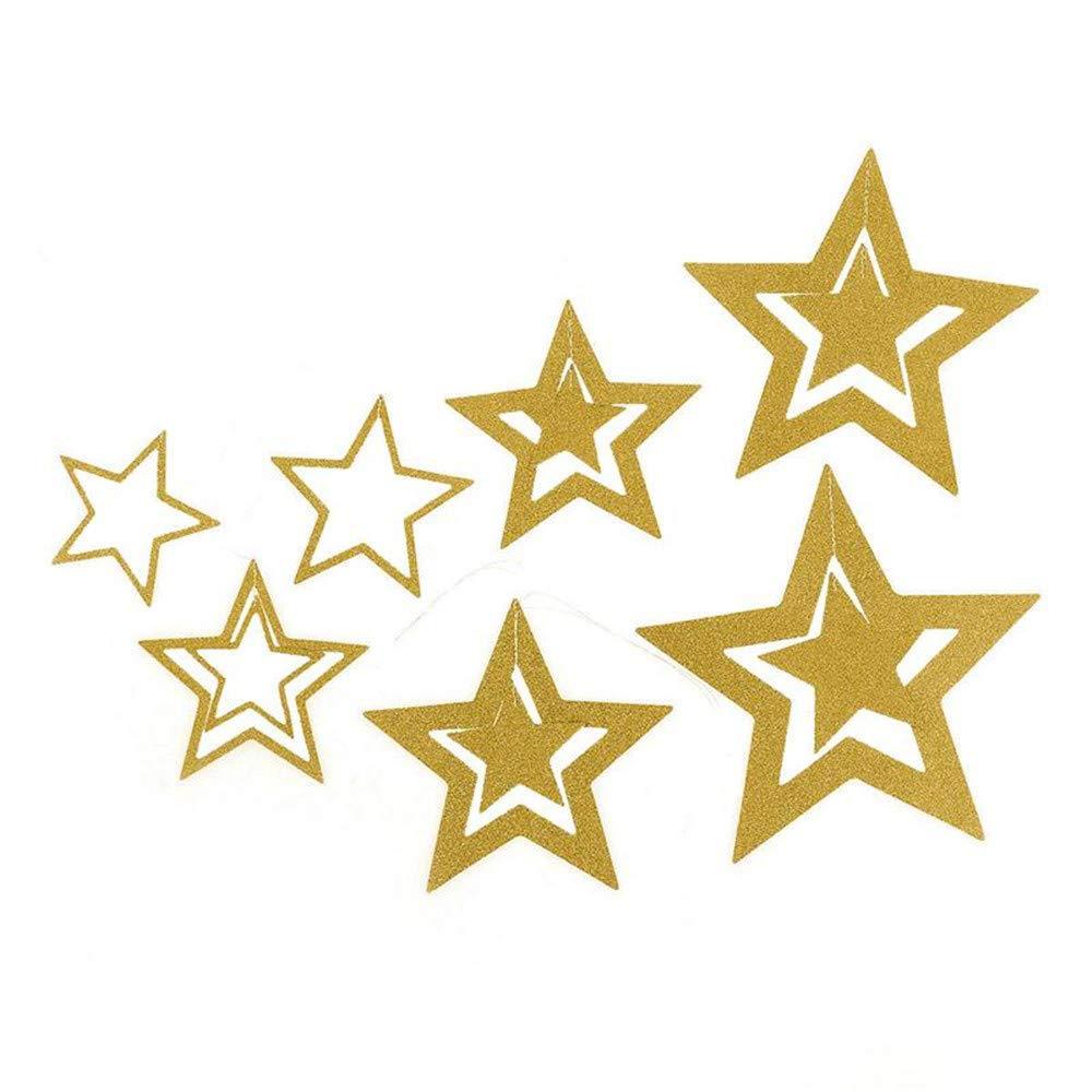 7PCS Star Style Hanging Hollow Paper Star Garlands Banner for Holiday Home Shop Living Room Wedding Birthday Christmas Party Decoration (Gold) Gold - PawsPlanet Australia