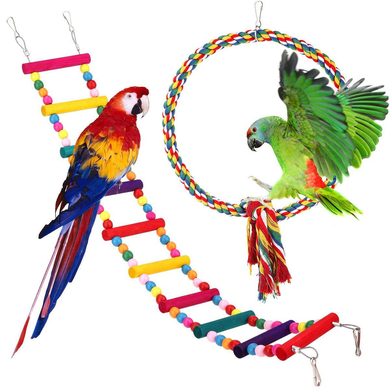 [Australia] - Pawaboo 2PCS Bird Parrot Swing Chewing Toys, Bird Cage Stand Hammock Hanging Swing and Climbing Ladder for Small Medium Large Birds, Parakeets, Cockatiels, Conures, Budgie, Macaws, Love Birds, Finches 