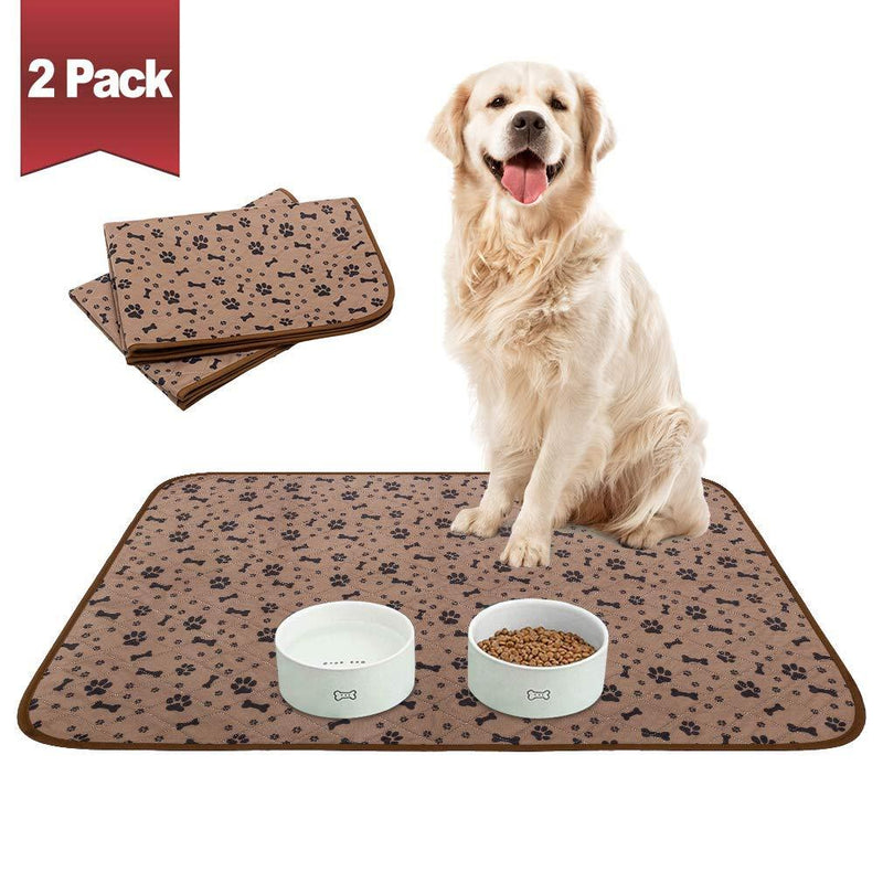 [Australia] - Waterproof Dog Food Mat Non-Slip - 2 Pack Dog Bowl Mat Absorbent Pet Feeding Mats Washable Pee Pads for Puppies Cats, Bone & Paw Pattern 35.4" X 23.6" 