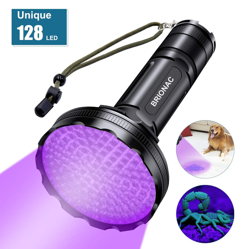 [Australia] - BRIONAC UV Black Light Flashlight, 128 LED 395nm Wavelength Blacklight for Pet (Cat/Dog) Urine Detection with 6AA Batteries (Not Included), Dry Stains, Scorpion and Pet Urine Detector 128LED 