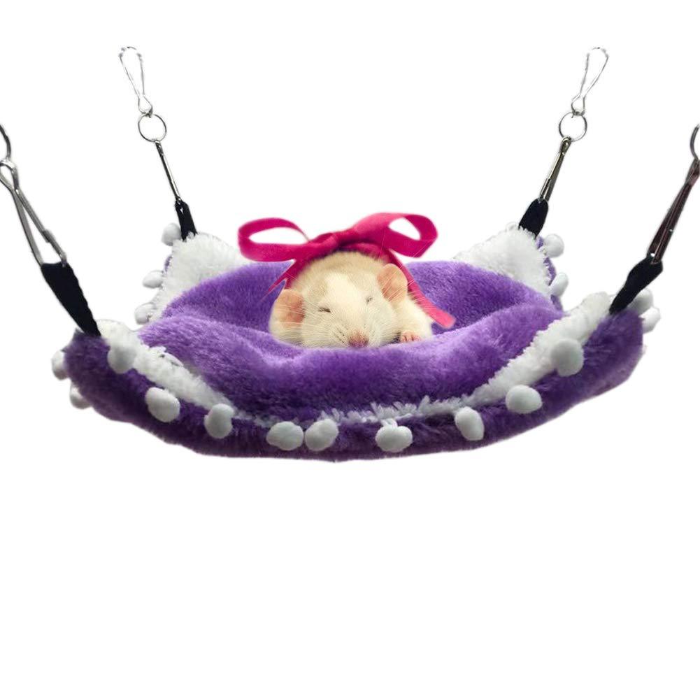 [Australia] - LeerKing Small Animals Cage Hammock Double Layers Coral Fleece Hideout for Guinea Pigs Ferrets Chinchilla Hamsters Hedgehogs Bunny Dwarf Hanging Bed M (8.3×8.3inch) Purple 