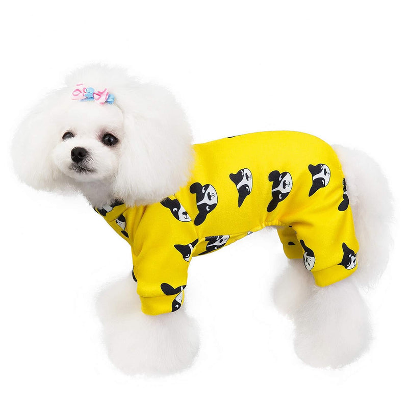 SMALLLEE_LUCKY_STORE Cute Print Fleece Pajamas Pjs Onesie for Small Dogs Cat Puppy Winter Coat Jumpsuit Pet Clothes S(Back: 8.0"; Chest: 12.5") yellow - PawsPlanet Australia