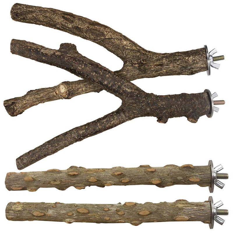 LIMIO Bird Perch 4 PCS Natural Wood Stand Parakeet Toys Bird Cage Accessories for Parrots Conure Supplies Budgie Platform - PawsPlanet Australia