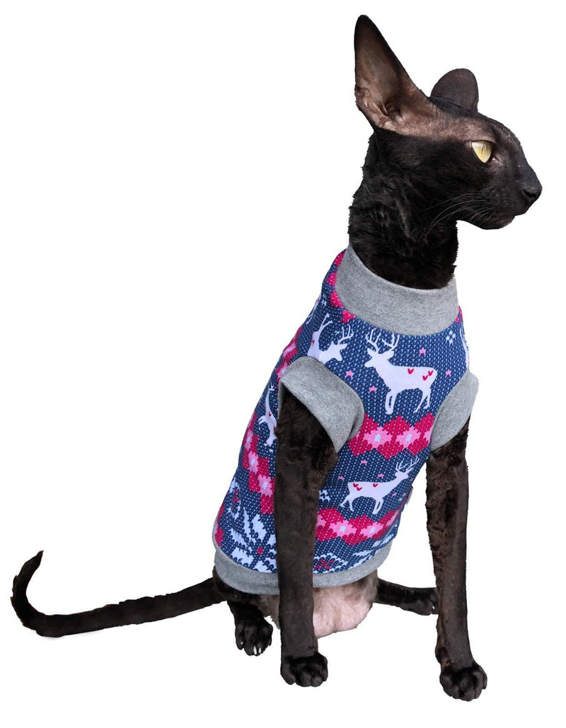 [Australia] - Kotomoda Cat's Warm T-Shirt for Hairless and Naked Sphynx Cats Santa's Deer Sweater L 