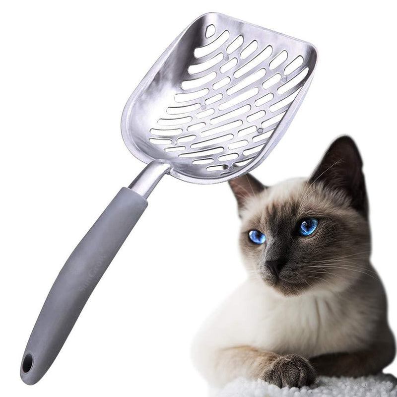 [Australia] - SunGrow Cat Litter Scoop, Steel Pet Poop Shovel with Rubber Handle, with Convenient Hanging Hole, Keeps Litter-Box Neat and Odorless, Great for Siamese, Calico, Maine Coon and Tabby Cats, 1pc Grey 
