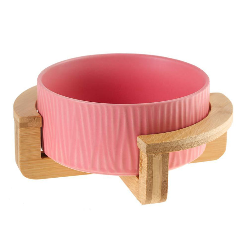 [Australia] - LIONWEI LIONWELI Ceramic Cat Dog Bowl Dish with Wood Stand No Spill Pet Food Water Feeder Cats Medium Dogs Set of 2 6 inch Pink 