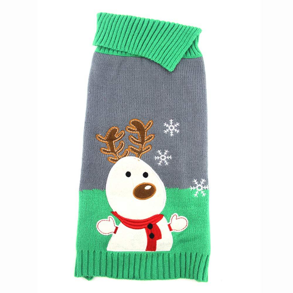 RC GearPro Green Snowman Dog Christmas Knitted Sweater Puppy Cat Winter Sweatshirt Clothes Warm Knitwear (XXS) XX-Small - PawsPlanet Australia