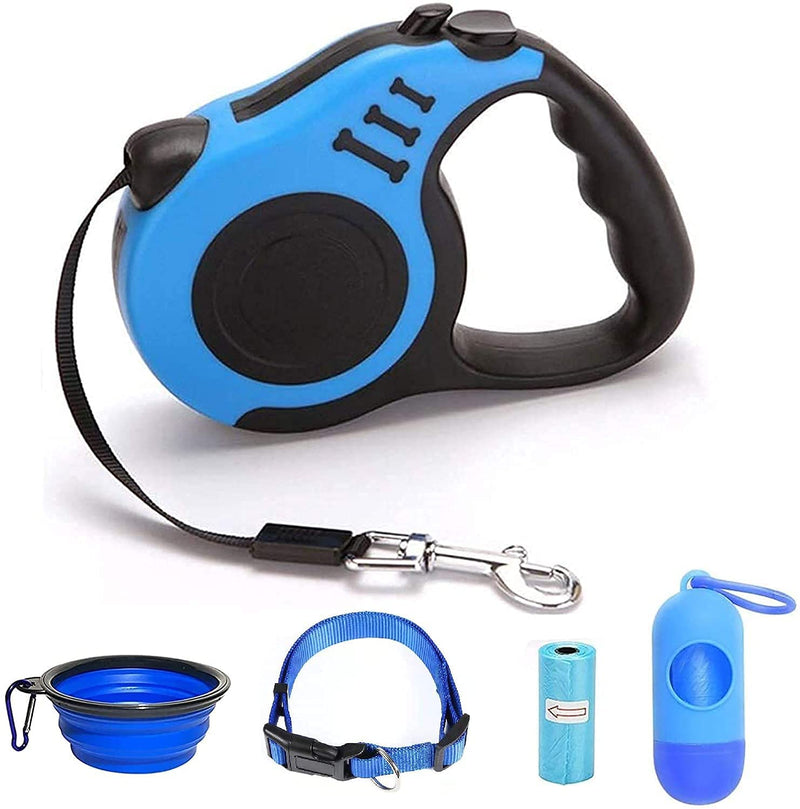 Retractable Dog Leash for Medium - Small Dogs and Cats 16.5FT Tangle Free, Heavy Duty Walking Leash with Anti Slip Handle, Pause and Lock Strong Nylon Tape, Store Dog Leash Retractable Blue Solid - PawsPlanet Australia