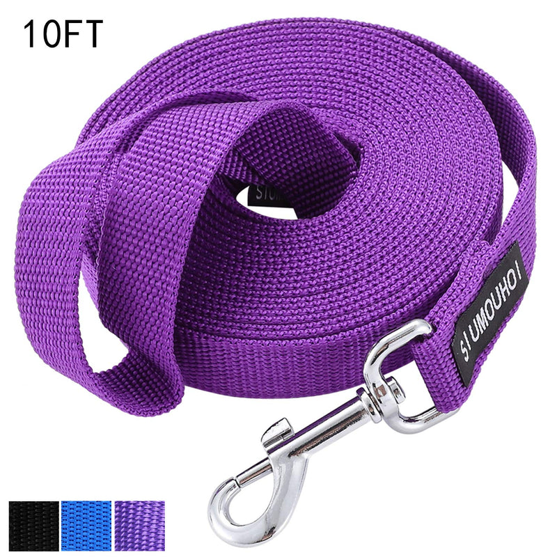 [Australia] - Siumouhoi Strong Durable Nylon Dog Training Leash, 1 Inch Wide Traction Rope, 6 ft 10ft 15ft Long, for Small and Medium Dog 10Feet Purple 