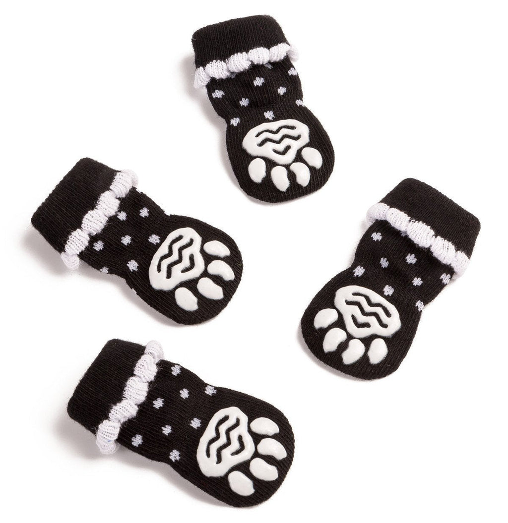Harfkoko Pet Heroic Anti-Slip Knit Dog Socks&Cat Socks with Rubber Reinforcement, Anti-Slip Knit Dog Paw Protector&Cat Paw Protector for Indoor Wear, Suitable for Small&Medium&Large Dogs&Cats Dot black S - PawsPlanet Australia