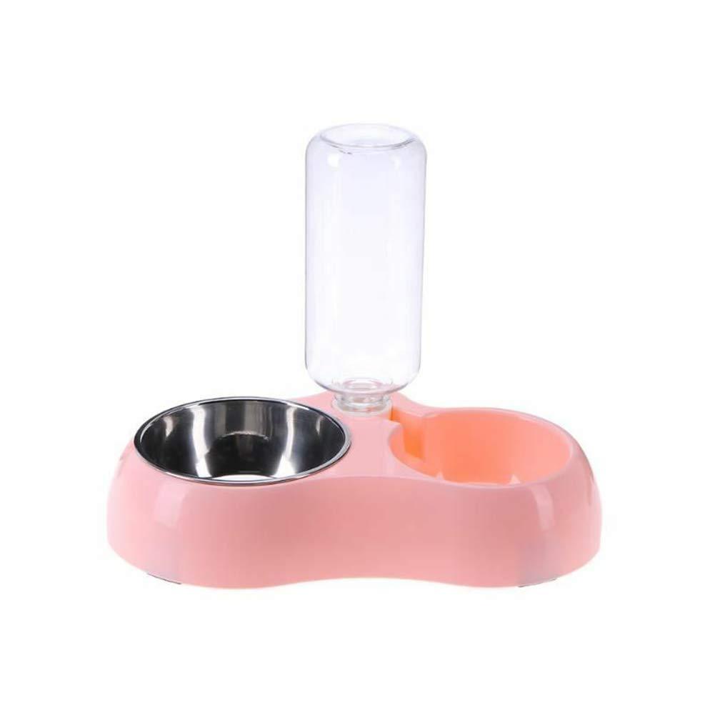 [Australia] - Hovico tainless Steel Dog Bowl Detachable Self-Distributing Gravity Pet Water Drinker and Feeder,Pet Food Water Feeder with Automatic Water Bottle Pink 