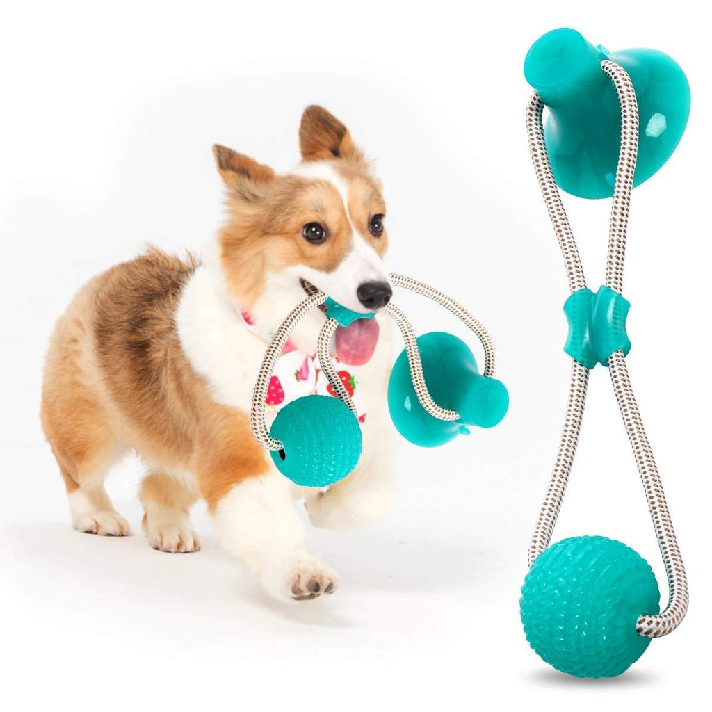 [Australia] - ODOLDI Pet Molar Bite Toy, Multifunction Interactive Ropes Toys, Self-Playing Rubber Chew Ball Toy with Suction Cup, Teeth Cleaning Tool for Dogs Cats Light Blue 