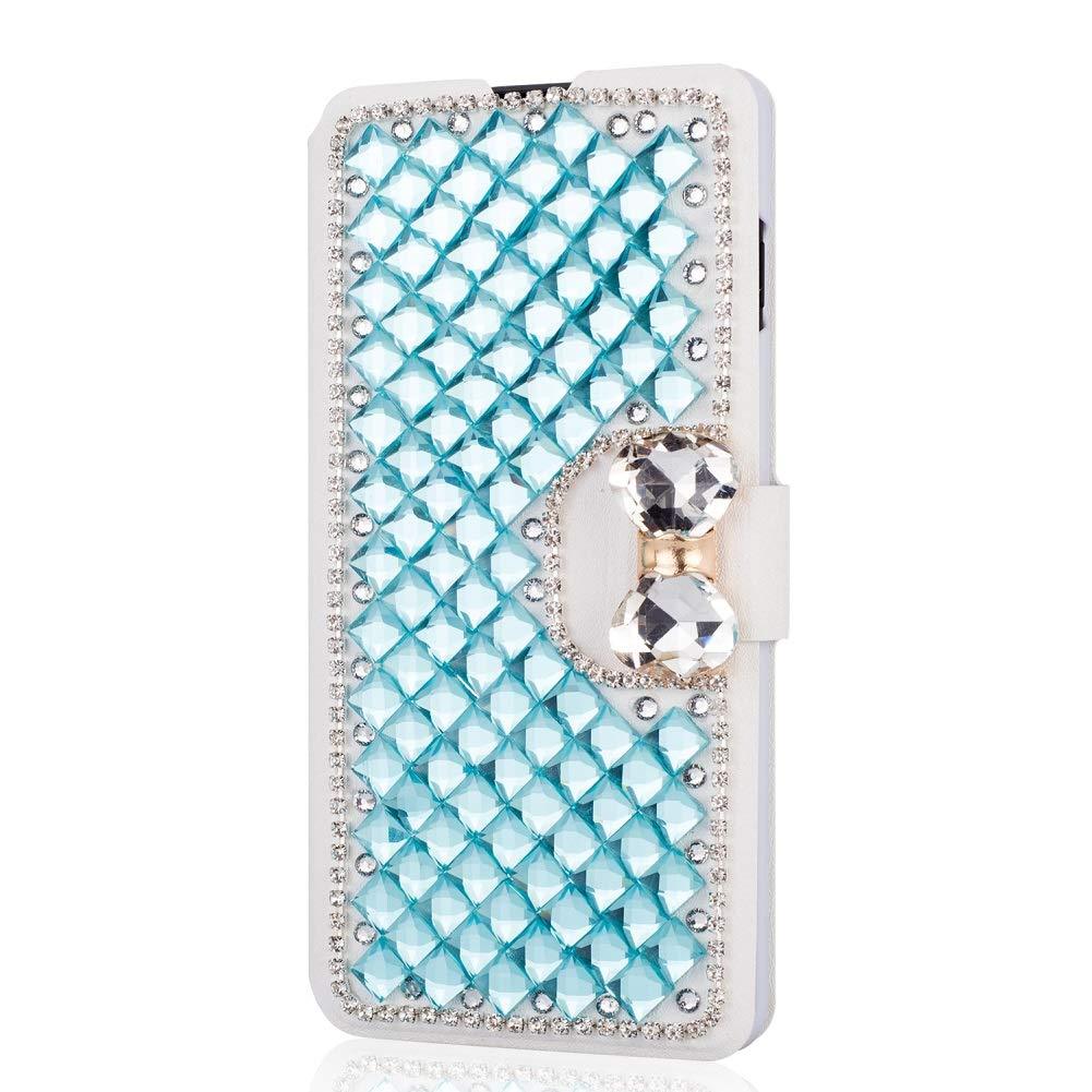 Amocase Wallet Case with 2 in 1 Stylus for iPhone 11 6.1" 2019,Luxury 3D Handmade Square Diamond Crystal Rhinestone Bowknot Magnetic Stand Leather Case for iPhone 11 6.1" 2019 - Blue - PawsPlanet Australia