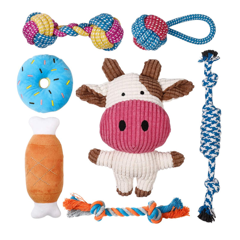 Toozey Puppy Toys for Small Dogs, 7 Pack Small Dog Toys, Cute Squeaky Dog Toys, Durable Puppy Teething Toys, Ropes Puppy Chew Toys, Non-Toxic and Safe Cow - PawsPlanet Australia
