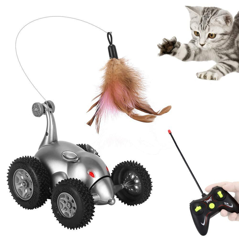 [Australia] - Lukovee Remote Cat Toy, Mouse Shape Feather Interactive Moving Automatic Robotic Rat Sound Chaser Prank Car for Kitten Stimulate Cat Hunting Instincts Funny Gifts for Pet (No Battery Included) Grey 