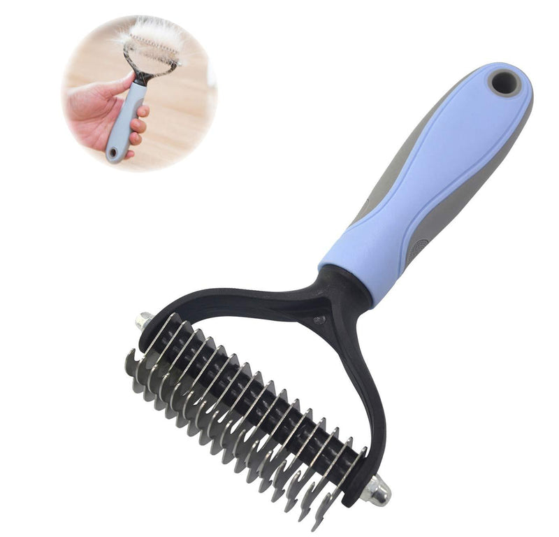 [Australia] - HXN Pet Grooming Tool, 2 Sided Grooming Rake with Comfortable Handle, Pet Dematting Comb Pet Undercoat Rake for Cats and Dog, Easy Knots, Mats, Tangles Removing 16 Teeth Blue 