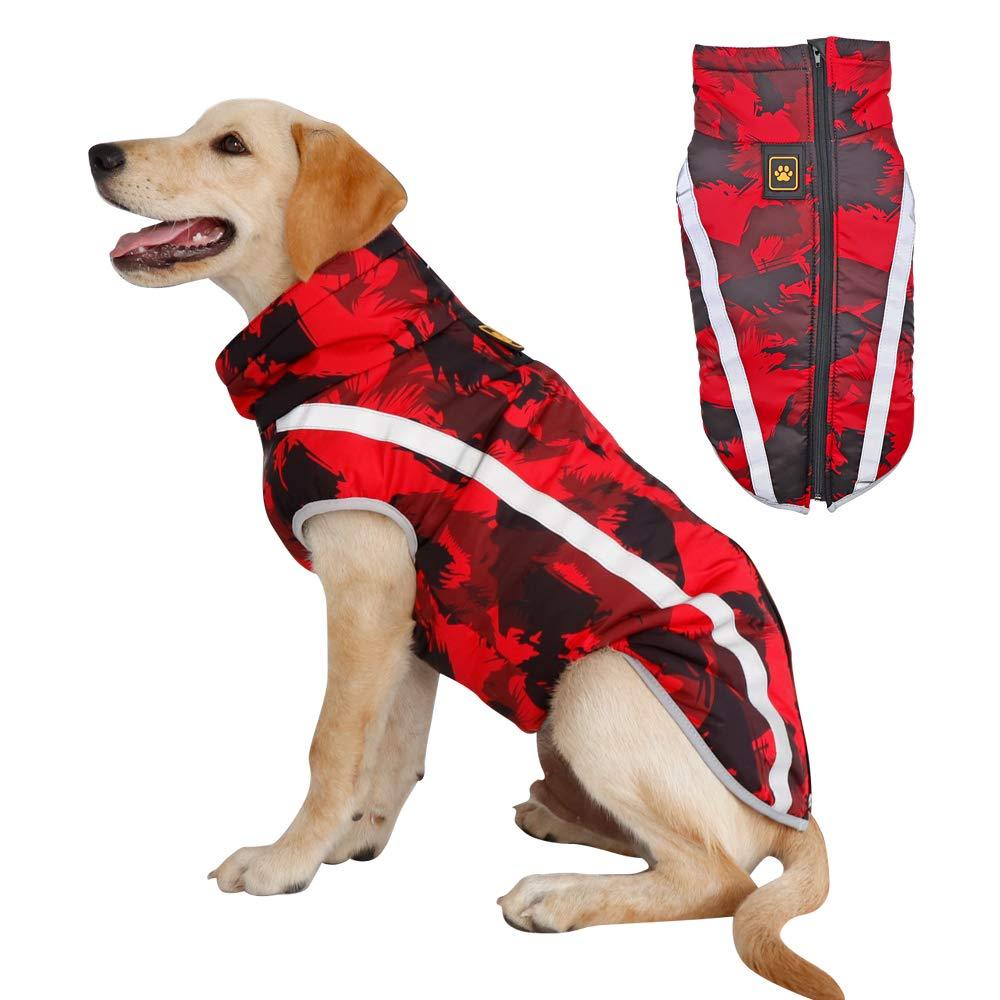 Didog Warm Fleece Dog Winter Coat Jacket, Waterproof Dog Apparel,Reflective Dog Snowsuit, Fit Medium Large Dogs Chest-24.5 inch; Back Length-21.5 inch Red Camouflage - PawsPlanet Australia