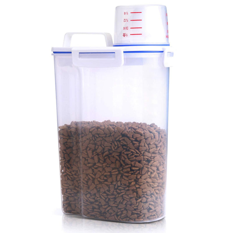 [Australia] - Kytely Airtight Pet Food Storage Container, Small Dog Food Container with Measuring Cup, Cat Food Container with Pour Spout, 4 Seal Buckles Food Dispenser for Regular Food, Dogs, Cats, Birds 