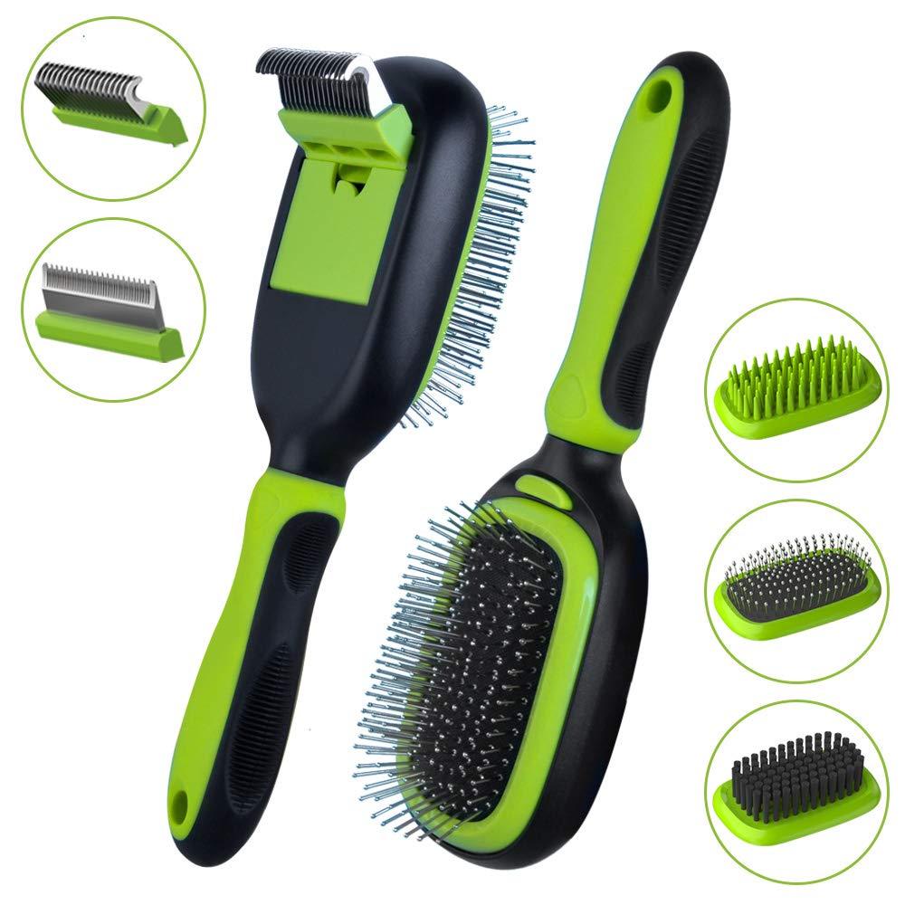 [Australia] - 5 in 1 Pet Grooming Kit for Dogs and Cats, Dual Side Pet Grooming Brush Set, Detachable Pet Hair Dematting Comb, Desheeding Comb, Bristle Brush, Pin Brush, Bath Brush 