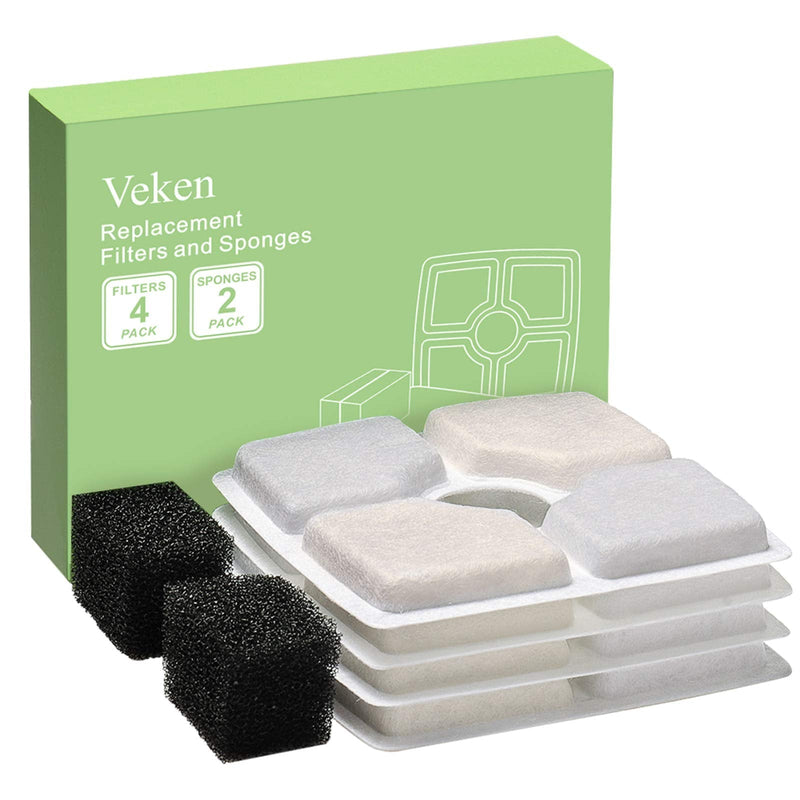 Veken 4 Pack Replacement Filters & 2 Pack Replacement Pre-Filter Sponges for Automatic Pet Fountain Cat Water Fountain Dog Water Dispenser - PawsPlanet Australia