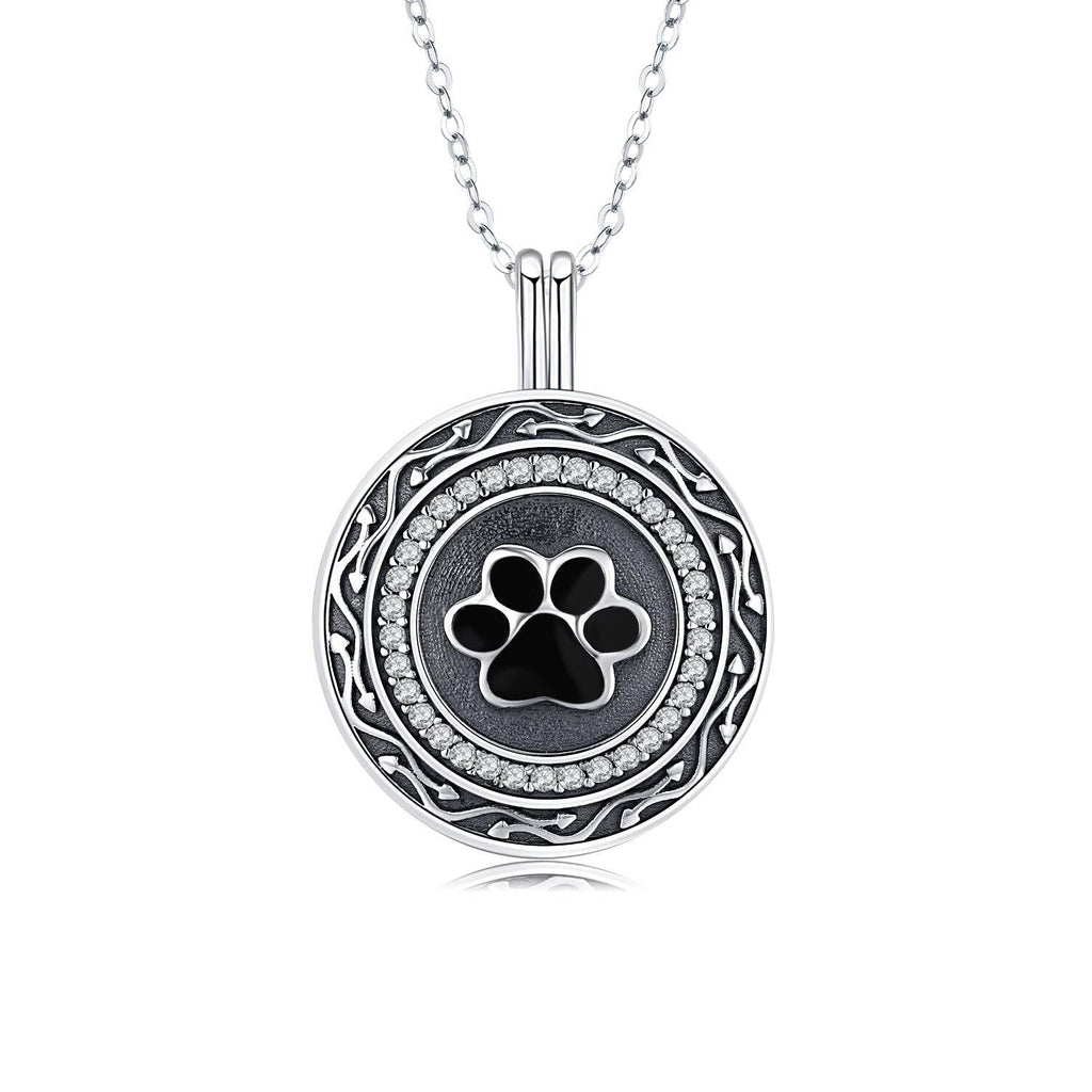 [Australia] - S925 Sterling Silver Paw Cremation Necklace for Ashes Round Circle Pendant Memorial Keepsake Urn Locket Necklace to Hold Ashes for Pet Dog Cat 