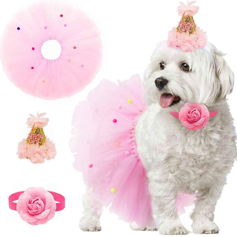 SCENEREAL Dog Birthday Bandana Girl - Birthday Party Supplies -Tutu Skirt Hat Scarf Set for Pet Puppy Cat Girl,Pink Outfit for Birthday Party Crown&Collar&Skirt - PawsPlanet Australia