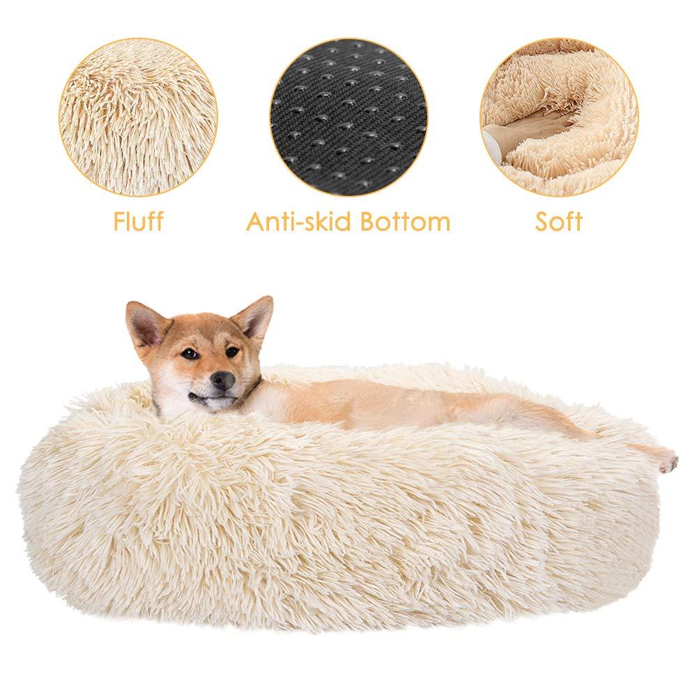 [Australia] - SlowTon Dog Calming Bed, Ultra Soft Donut Cuddler Nest Warm Plush Dog Cat Cushion with Cozy Sponge Non-Slip Bottom for Small Medium Pets Snooze Calm Sleeping Indoor, Machine Washable S - 23.6 inch Surgar Cookie 