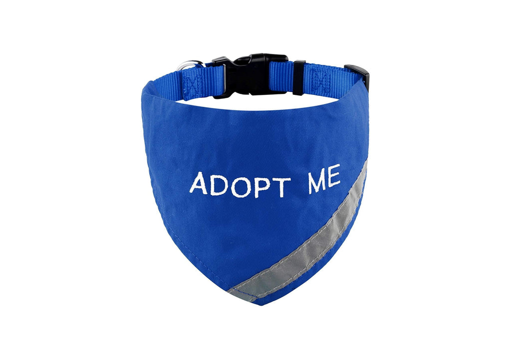 [Australia] - Doggie Stylz Adopt Me Bandana with Reflective Strip for pet Safety at Night. Has Built in Matching Collar to Keep Bandana Secure | Metal Ring to Attach Leash | Four Colors (X-Small to Large) Neck 16-24" Blue 