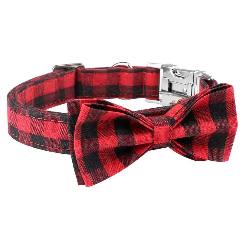[Australia] - Mtliepte Plaid Dog Cat Collar Bowtie Heavy Metal Buckles Soft Comfy Adjustable Collar 3 Sizes S Red Plaid 