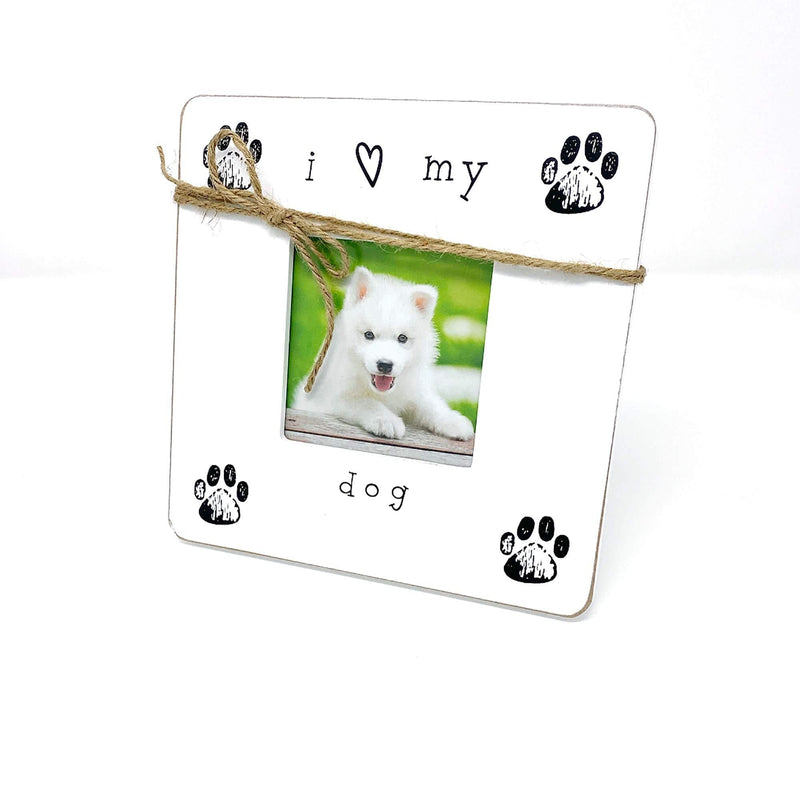[Australia] - InstaPetTags Cute Rustic White Wooden Dog Frame for Your Pet, I Love My Dog 