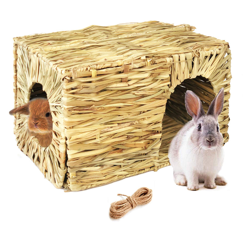 Hand Crafted Extra Large Grass House for Rabbits, Guinea Pigs and Small Animals; Edible Natural Grass Hideaway; Foldable Toy Hut with Openings; Safe and Comfortable Playhouse for Play and Sleep 14"x11"x10" (1-Pack) - PawsPlanet Australia