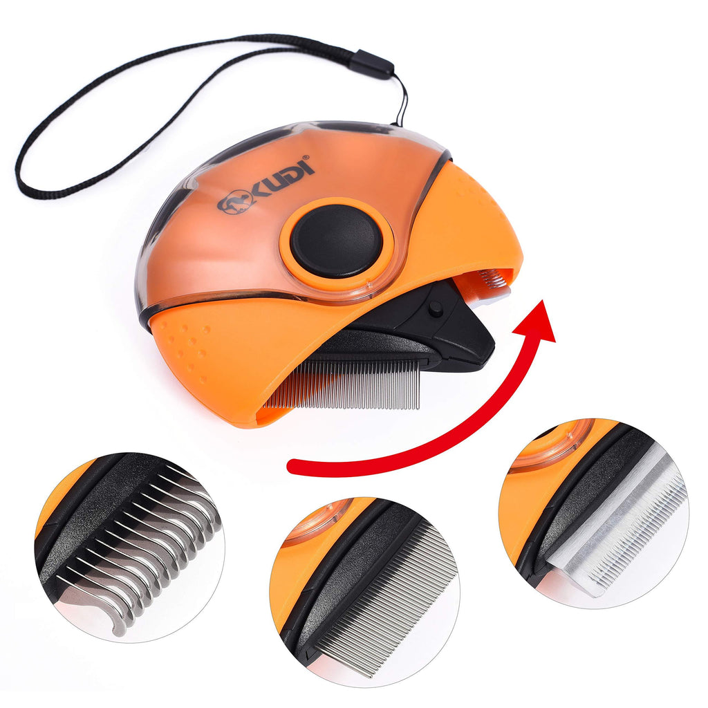 [Australia] - Mile High Life | Small Dog or Cat | 3 in 1 Stainless Grooming Tool | Under Coat Rake | Deshedding Comb | Flea Tear Stain Remover | Compact and Ideal for Travel/Outdoor (Orange/Green) Orange 