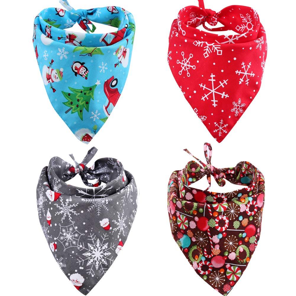 [Australia] - KZHAREEN 4 Pack Christmas Dog Bandana Reversible Triangle Bibs Scarf Accessories for Dogs Cats Pets Small 