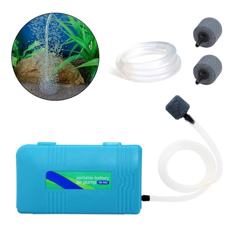 [Australia] - Odowalker Battery Oxygen Pump Aquarium, Portable Air Pump Aquarium Standby Oxygen Pump SB960 with Extra 6.6 Feet Length Tubing and 2 Air Stones 