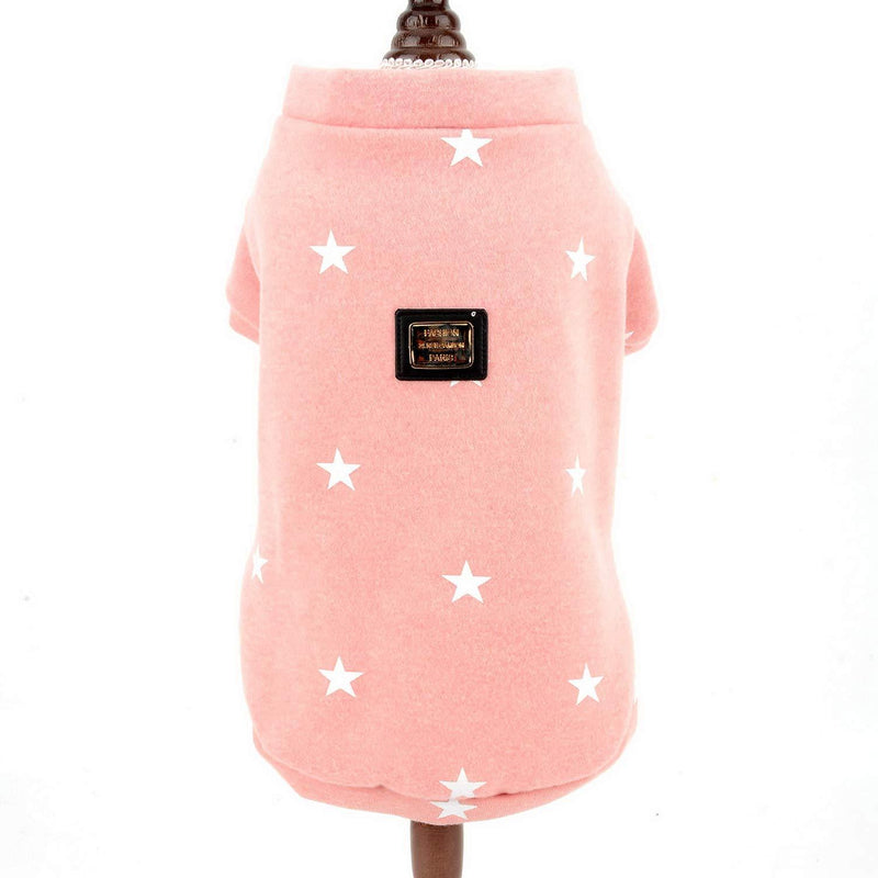 SMALLLEE_LUCKY_STORE Star Print Pet Fleece Sweatshirt Sweater Jacket for Small Dogs Cats Boy Girl Crewneck Soft Warm Winter Coat Puppy Clothes S(Back: 8.0"; Chest: 12.5") baby pink - PawsPlanet Australia