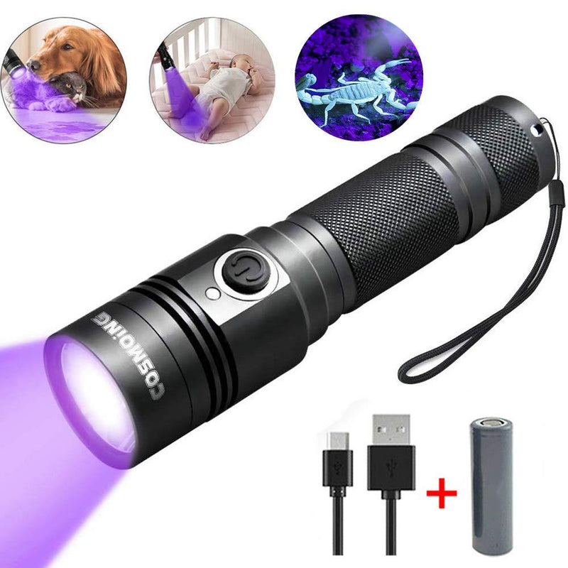 [Australia] - UV Flashlight, LED 395nm Ultraviolet Flashlight, Rechargeable Blacklight Flashlight IP65 Waterproof Detector for Pet Urine, Cat Dog Stains, Bed Bug, Household Wardrobe Toilet (18650 Battery Included) 