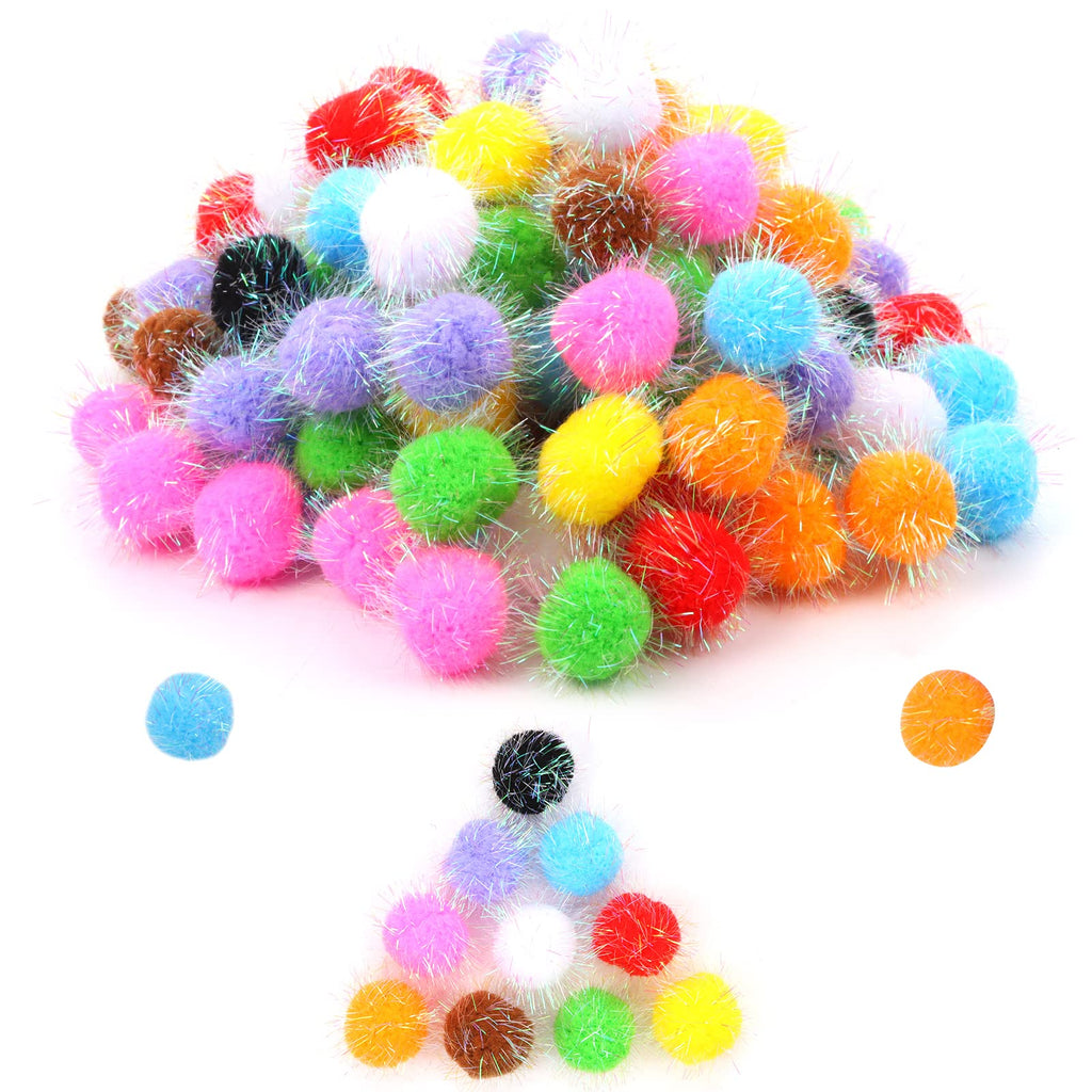 TECH P Glitter Pom Pom Balls Sparkle Balls My Cat's All Time Favorite Toy Ball Tinsel Pom Poms Christmas Party Decorations - Assorted Color -45mm,1.8” with Glitter- 100 Pack with 1 PCS Coaster - PawsPlanet Australia