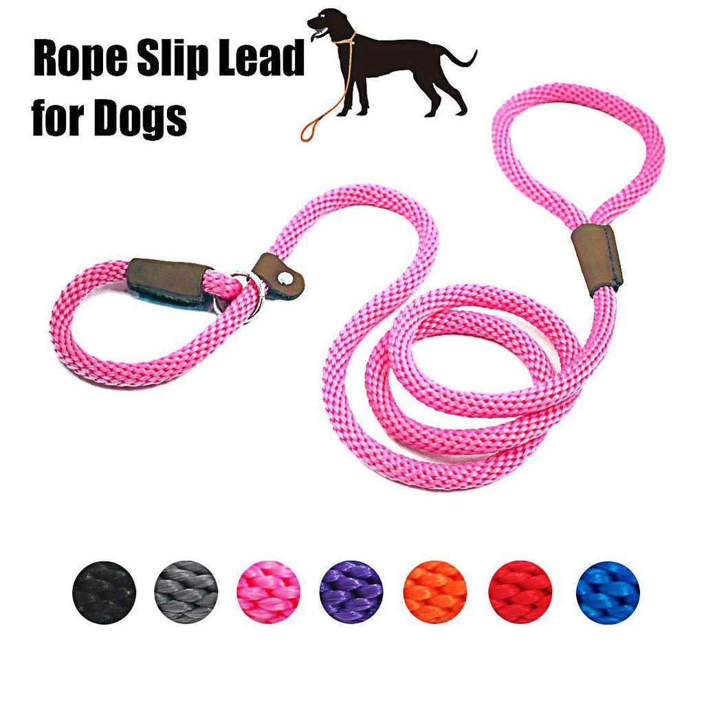 [Australia] - lynxking Dog Leash Slip Rope Lead Leash Strong Heavy Duty Braided Rope No Pull Training Lead Leashes for Medium Large Dogs 6' Pink 