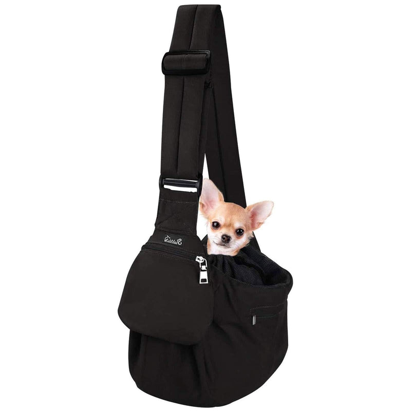 [Australia] - Lukovee Pet Sling Carrier, Dog Papoose Hand Free Puppy Cat Carry Bag with Bottom Supported Adjustable Padded Shoulder Strap and Bag Opening Front Zipper Pocket Safety Belt for Small Dogs Black 