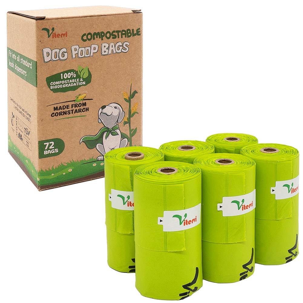[Australia] - Vitervi Compostable Dog Poop Bags, (72/144 Counts) Dog Waste Bags with Handles, Vegetable Based & Eco-Friendly Doggie Bags for Poop Refill Rolls, Unscented, Highest USA Standards ASTM D6400 72 Count 