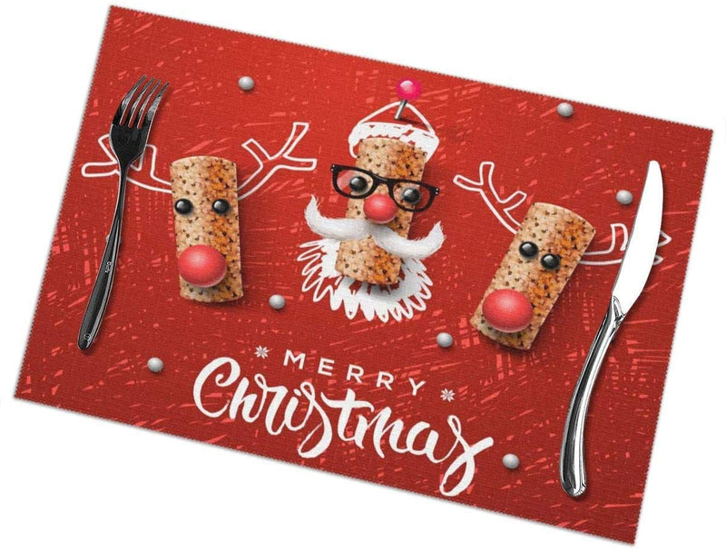 PrelerDIY Funny Christmas Reindeer Cork Placemats Set of 4 Heat Insulation Stain Resistant Non Slip Washable Table Mats Kitchen Dining Table Decoration 18x12 Inches Christmas #Reindeer Cork 18*12 in, 4pcs - PawsPlanet Australia