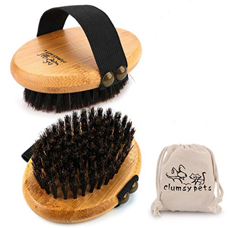 clumsy pets Bamboo Grooming Palm-Held Pets Brush with Boar Bristles & Elastic Band for Dog Cat Shower Bath and Massage Palm Brush with Boar Bristles - PawsPlanet Australia
