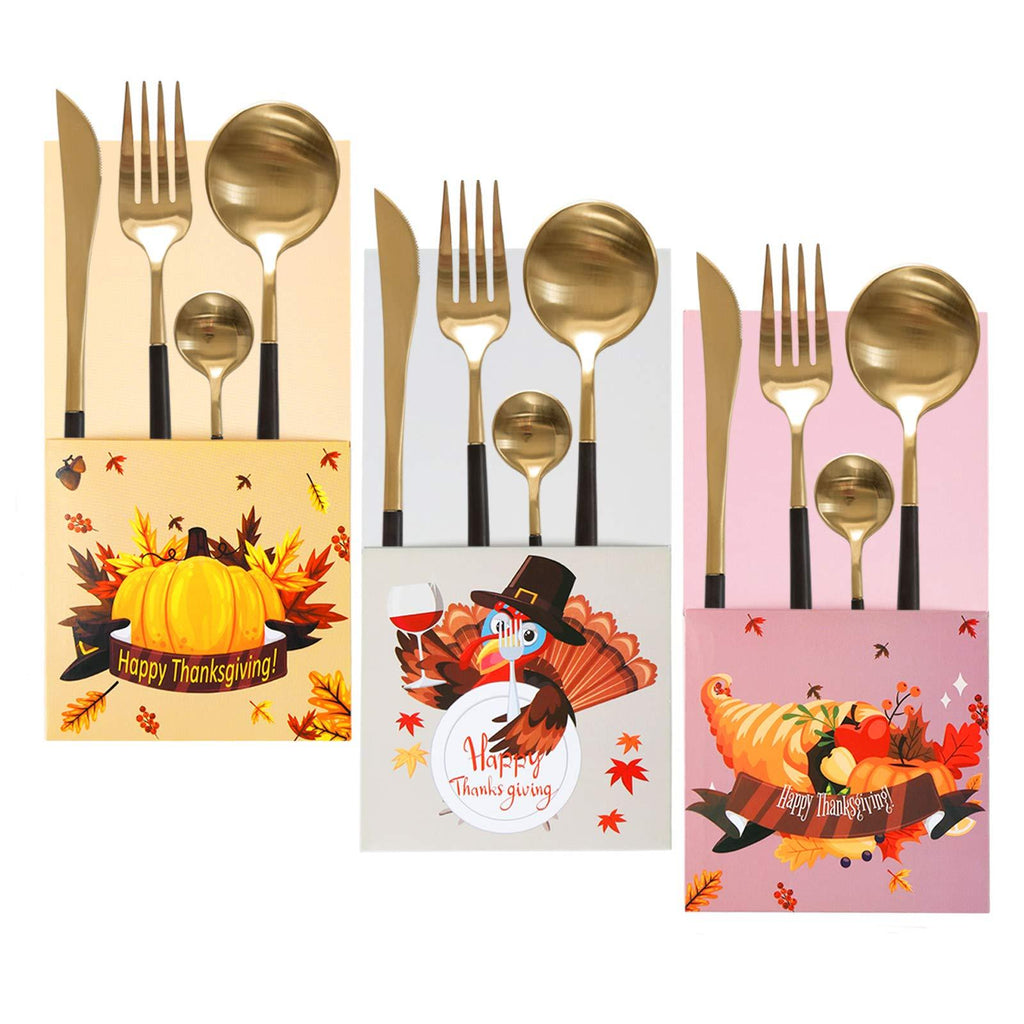 Thanksgiving Silverware Cutlery Holders - Turkey Fall Party Dinner Table Decorations Supplies 24Ct - PawsPlanet Australia