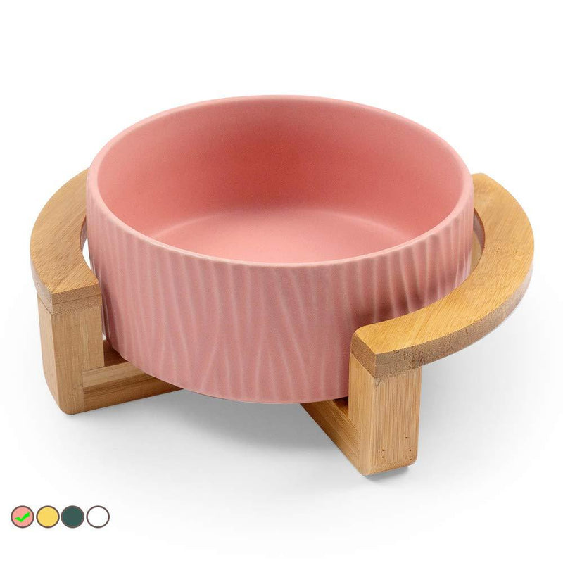 [Australia] - Ceramic Raised Cat Bowl, 20 Ounce Cat Food Bowls or Water Bowls Without Lead and Chrome, Pet Bowl with Bamboo Wooden Frame not Easily Overturned, Gifts for Cats and Puppy Pink 