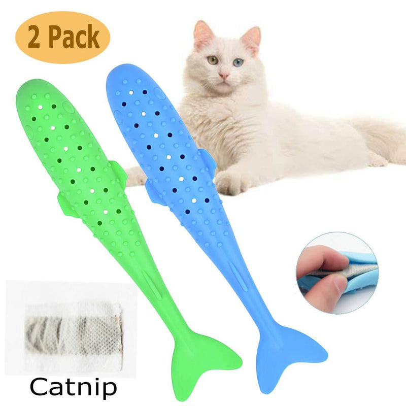 [Australia] - Outopu Silicone Molar Stick Catnip Toy - Cat Mint Fish Silicone Toy Catnip Toy Funny Cat Ball Clean Teeth Sticks Cats Bites Dolphins Funny Cat Silicone Molar Stick Teeth Cleaning Toy (2 Pack) 