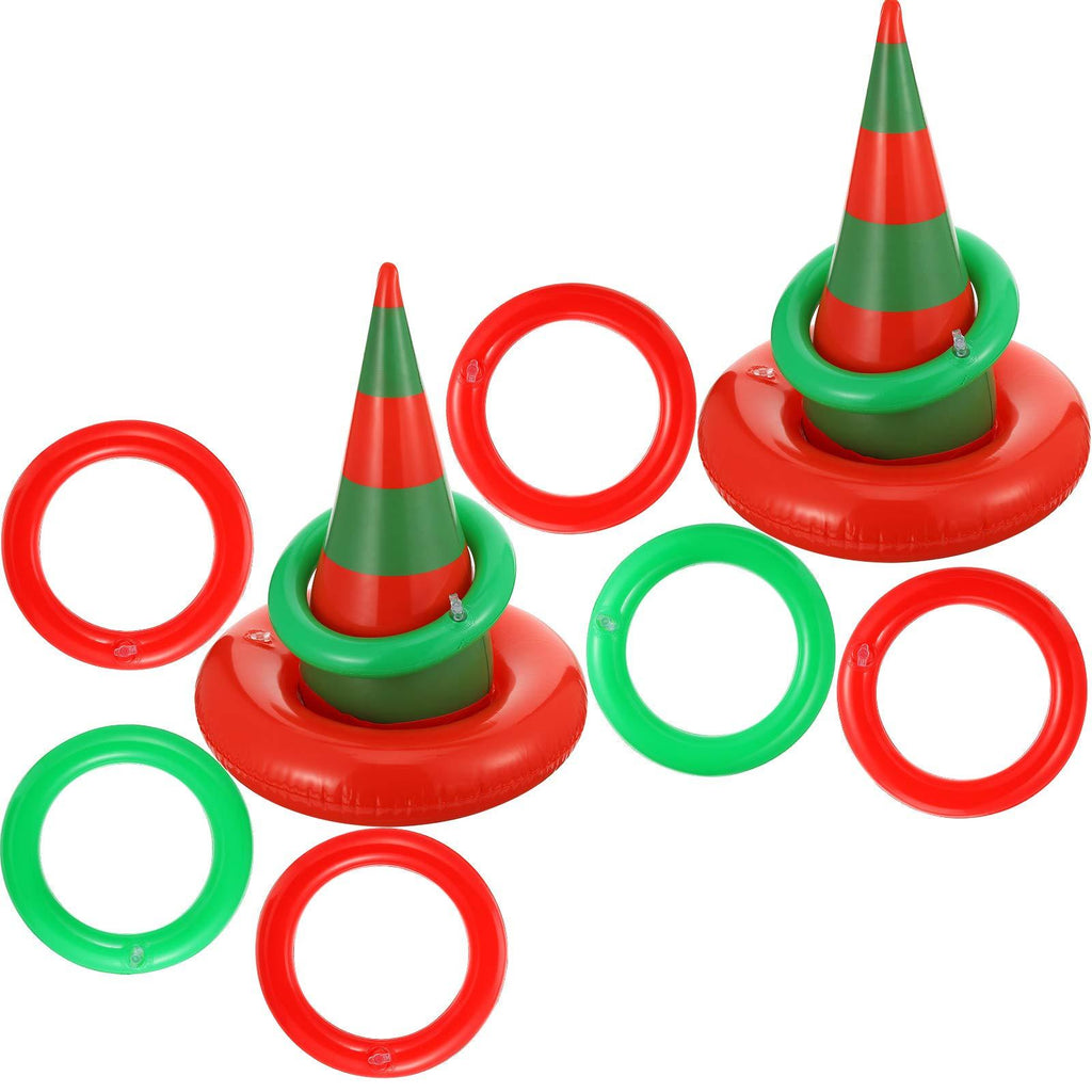 10 Pieces Christmas Inflatable Ring Toss Game, Includes 2 Pieces Inflatable Witch Hat 8 Pieces Inflatable Ring, Hat Ring Toss Game Set for Christmas Party Decoration Supplies Accessories - PawsPlanet Australia