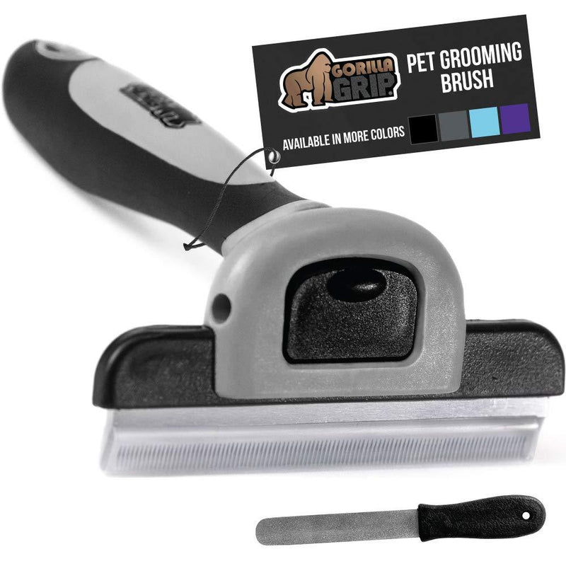 [Australia] - Gorilla Grip Premium Dog and Cat Grooming Brush, Pet Deshedding Tool, Effectively Reduces Shedding, Slip Resistant Silicone Handle, Quick Release Comb, Safe and Gentle Long or Short Hair Remover, Gray 1 