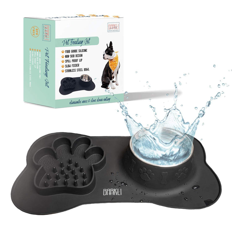 [Australia] - Barkli Baby Spill Proof Dog Bowl Mats for Food and Water - Slow Feed Dog Bowl Mat, No Spill Dog Bowl, Cute Dog Bowls, Dog Feeding Station, Cat Slow Feeder Dog Bowls Black 