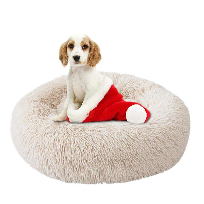 NIBESSER Calming Dog Bed, Donut Dog Bed, Plush Round Donut Cuddler Dog Bed Washable Dog and Cat Cushion Bed, Anti Anxiety Dog Bed, Comfortable Soft Pet Bed Sofa for Small Media Big Dog cat M（23.6"x23.6"） Beige - PawsPlanet Australia