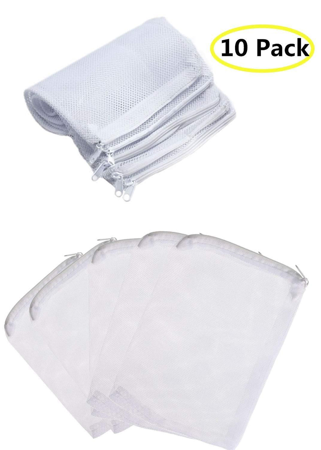 [Australia] - Aquarium Filter Bags Media Mesh Filter Bags with Zipper Reusable Nylon Zipper Bags for Fish Tank Activated Carbon,Charcoal,Bio Balls Filter Accessories, White (20 Pieces Upgraded Version Thickened) 10 Pack 